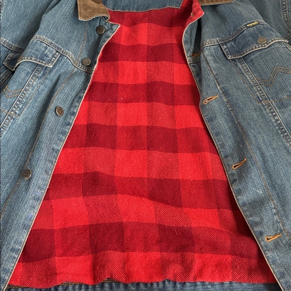 Wrangler blanket lined corduroy collar button down blue denim jean jacket - Picture 15 of 16